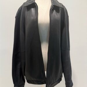 Vintage Perry Ellis Black Genuine Leather Jacket Oversized Fit Large